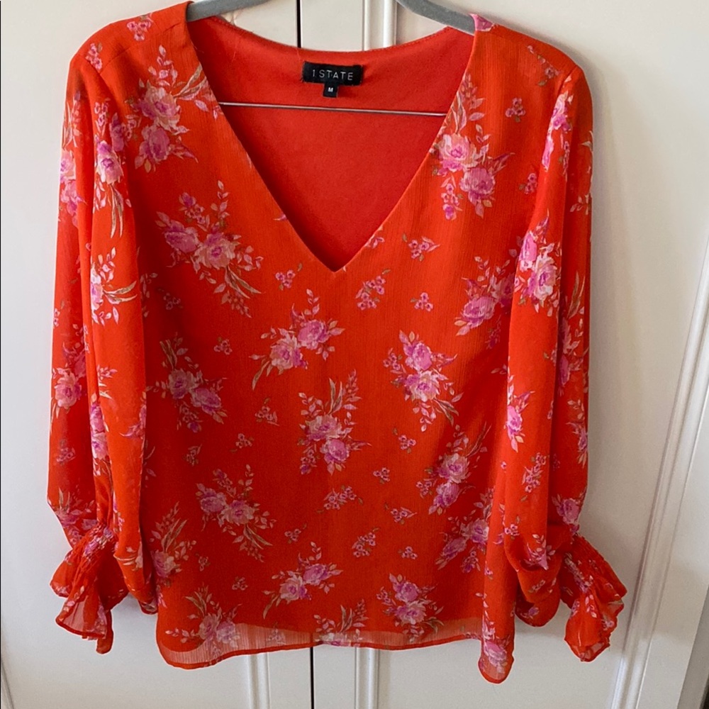 1. State floral V neck long sleeve top size M